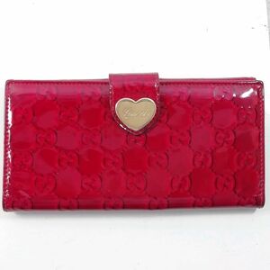 【中古】GUCCI グッチ 長財布 レディース レッド×エナメル GG ラブリーハート 203550.2184