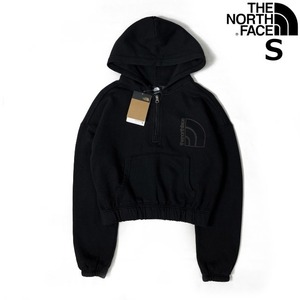 売切り【正規新品】THE NORTH FACE◆W GARMENT DYE HALF-ZIP HOODIE パーカー US限定 ショート丈 ガーメントダイ 立体ロゴ(S)黒 181130-15