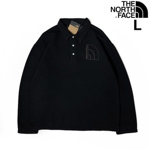 売切り【正規新品】THE NORTH FACE◆W GARMENT DYE FLEECE RUGBY ラガーシャツ ガーメントダイ US限定 裏起毛 男女兼用(L)黒 181130-10