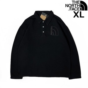 売切り【正規新品】THE NORTH FACE◆W GARMENT DYE FLEECE RUGBY ラガーシャツ ガーメントダイ US限定 裏起毛 男女兼用(XL)黒 181130-10