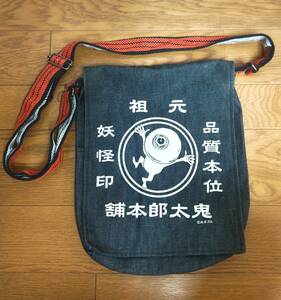 . Taro head office Denim shoulder bag Medama ... Kurashiki Denim Showa Retro anime .. seal . Taro bag GeGeGe no Kintaro 