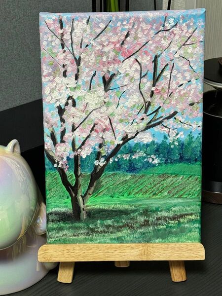 「春の意」　手描き　油絵　風景画　原画