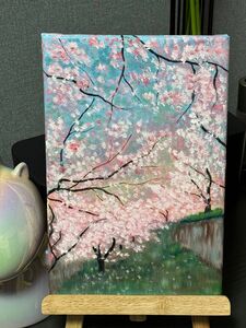 「早桜」　手描き　油絵　風景画　原画