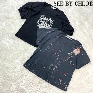 シーバイクロエ2点セット半袖プリントTシャツブラックグレーSEE BY CHLOE カジュアルゆったり感コットン100％ S B6196