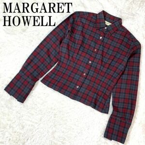 MARGARET HOWELL チェックシャツ レッド グレー マーガレットハウエル 長袖シャツ カフスシャツ 赤 Ⅱ B6270