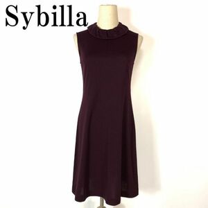 Sybilla シビラ ノースリーブワンピース パープル 袖なし 襟付きワンピース トリアセテート コットン 紫 M B6321