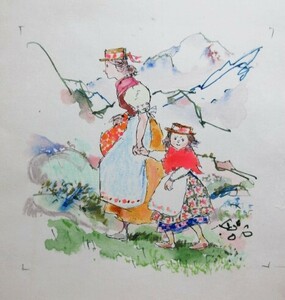  handwriting picture ] pine rice field .( boy young lady world. literature [ Alps. mountain. young lady ]) autograph .. original picture ..1/ inspection ; genuine writing brush autograph SF genuine work ....... Heidi, Girl of the Alps 
