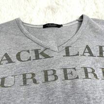 507美品 L相当 バーバリーブラックレーベル BURBERRY BLACK LABEL Tシャツ 半袖 Vネック プリントロゴ グレー 3_画像2