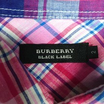 麻100% リネン BURBERRYBLACKLABEL バーバリーブラックレーベル ノバチェック 長袖シャツ パール調 刻印入りボタン ホースロゴ 刺繍_画像9