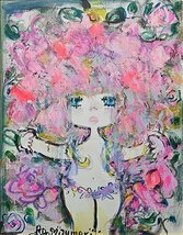 【 水森 亜土「Rose Room」油彩 サイン入 F6 額装 箱付 y051910 】絵画 油絵 少女 あどちゃん イラストレーター 歌手 女優 画家 作家_画像2