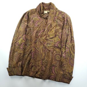 ◇b 【Vintage・SILK100%】 オールド グッチ Old GUCCI シルク 総柄 ボウタイシャツ 長袖 44サイズ 婦人服 レディース トップス イタリア製