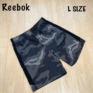 美品　Reebok リーボック　ハーフパンツ ショートパンツ メンズ　Lサイズ　ブラック　黒　カモフラ　迷彩　スポーツウェア ボトムス