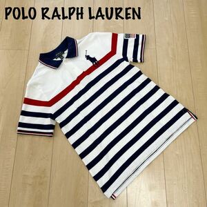 美品　POLO RALPH LAUREN ポロ　ラルフローレン　半袖 ポロシャツ ボーダー キッズ　L 14〜16 ビッグポニー 白　紺　 赤　国旗