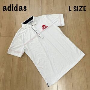 adidas アディダス　テーラーメイドゴルフ　ゴルフウェア　ボタンダウンシャツ　メンズ　Lサイズ　ホワイト　白　赤　半袖　シャツ　速乾