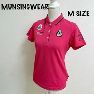 極美品　MUNSINGWEAR マンシングウェア 半袖ポロシャツ ピンク系 Mサイズ　ゴルフシャツ　ゴルフウェア　ワッペン　 GOLF