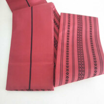 博多織 吉弥帯 絹100% 朱赤色系 本場筑前 半幅帯 和服 着物 和装_画像3