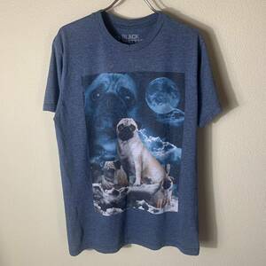 フレンチブルドッグ プリント Tシャツ 古着 犬 ドッグ 半袖 半袖プリントTシャツ ネイビー