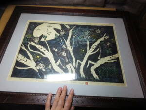  Miyazawa Kenji original work! large woodblock print! Sato country man!. wrinkle .... night! amount attached! autograph autograph! inspection picture book fairy tale Takei . male Ginga Tetsudou. night . middle cheap .. person ..