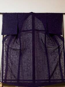  summer kimono . geometrical pattern fine pattern single . kimono purple discipline attaching .