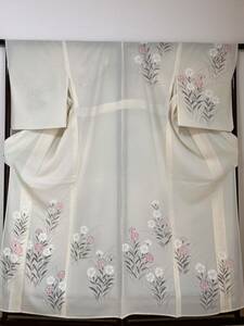  summer . attaching lowering kimono raw . white series flower Japanese clothes single . kimono 
