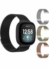 Fitbit Versa3 バンド/Fitbit Sense バンド Fitbit Versa3 / Fitbit Sense ミラネーゼ 交換ベルト ステンレス鋼なマグネット黒