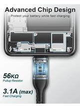 USB Type C ケーブル【3本セット 1M+1M+2M】タイプc 3.1A 急速充電 USB-A & USB-C QC3.0 対応 高速データ転送　iPhone15充電ケーブル_画像4