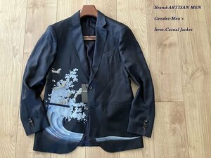 新品サンプル ARTISAN MEN アルチザン メン 一部店舗限定品 シルク100% 和プリント ジャケット 09ネイビー Lサイズ 90JA14 定価93,500円