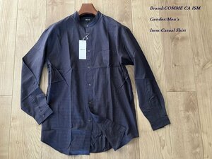 新品 COMME CA ISM コムサイズム インド綿 羽織 バンドカラー シャツ 09ネイビー Lサイズ 30IE10 定価4,900円