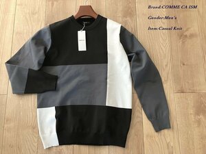 新品訳有り COMME CA ISM MEN コムサイズム パッチワーク ニット プルオーバー 05ブラック Mサイズ 71KG01 定価4,900円