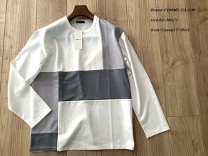 新品訳有り COMME CA ISM コムサイズム パッチワーク クルーネック ロングスリーブ Tシャツ 01ホワイト Mサイズ 64TE23 定価4,400円