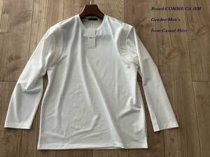 新品 COMME CA ISM MEN コムサイズム フェイクレザー コンビデザイン Ｔシャツ 01ホワイト Lサイズ 64TG01 定価3,900円