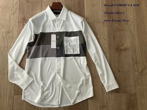 新品訳有り COMME CA ISM MEN コムサイズム カラーブロック パッチワーク シャツ 01ホワイト Mサイズ 30IG05 定価5.900円