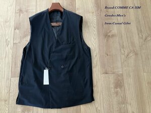  new goods COMME CA ISM Comme Ca Ism [3 piece also become!] washer bru check long gilet 09 navy L size 03VC13 regular price 11,000 jpy 