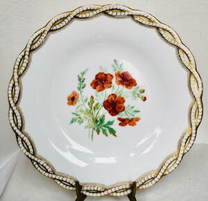 1860 period Minton double k Rossi ng ribbon Shape gold paint hand paint daisy pattern decoration plate 