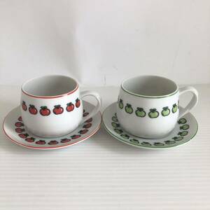 YAN...FASHION ROOM cup & saucer tea cup coffee cup pair 2 customer Showa Retro retro pop apple pattern Western-style tableware tableware 