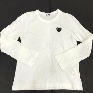 PLAY COMME des GARCONS サイズL 長袖 Tシャツ クルーネック ワッペン コットン レディース ホワイト トップス カットソー