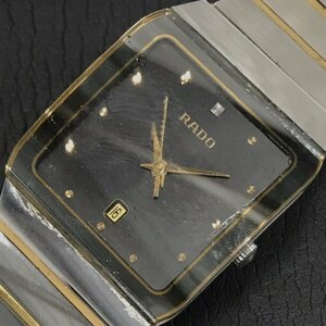 ラドー デイト クォーツ 腕時計 152.0366.3 メンズ ブラック文字盤 未稼働品 純正ブレス 小物 RADO QR054-140