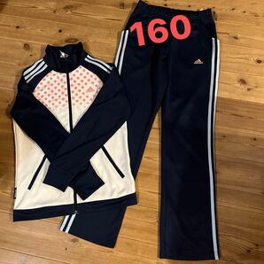 adidas セットアップ 160ネイビー キッズ トラックパンツ 上下セット アディダス ジャージ上下 ジャージ