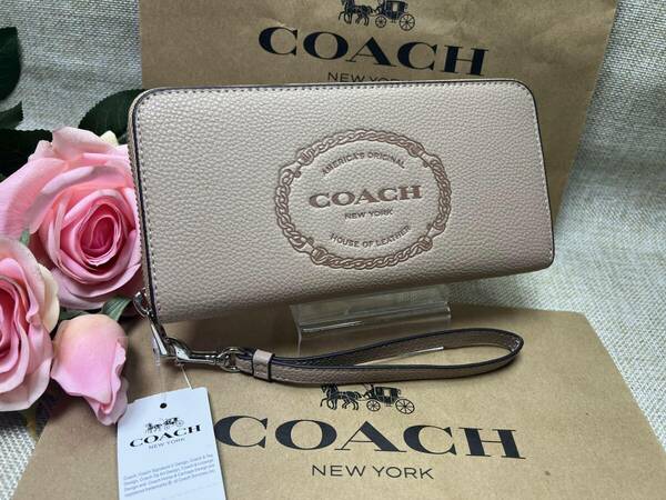 コーチ COACH 長財布 財布 ロング ジップ アラウンド ウォレット コーチ ヘリテージ トープ ぺブルド レザー ストラップ付き CN353 A342