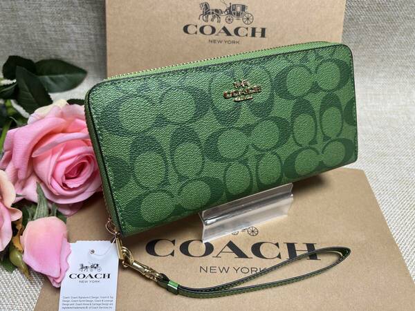 コーチ 財布 COACH 長財布 シグネチャージップアラウンド グリーン 緑 プレゼント ギフト 贈り物 財布 レディース新品 C4452 A022