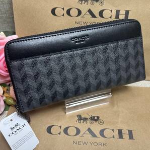 コーチ COACH 財布 長財布 アコーディオン ウォレット ヘリンボーン プリント ラウンド レザー プレゼント 贈り物 ギフト C197F29275