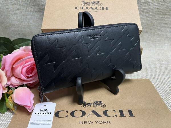 コーチ COACH 長財布 財布 ラウンドファスナー ハウンドトゥースアコーデオンジップ アラウンド プレゼント メンズ 新品 F74881 C178 