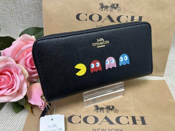 コーチ COACH 長財布 財布 パックマン アコーディオン ジップアラウンドレザー ブラック 財布 メンズ プレゼント A334 F73397