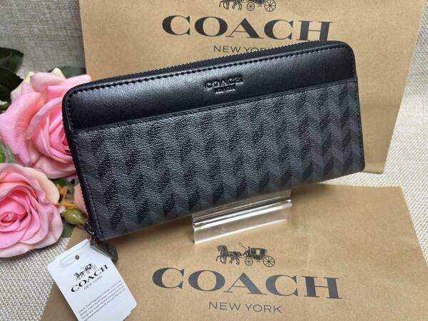 コーチ COACH 財布 長財布 アコーディオン ウォレット ヘリンボーン プリント ラウンド レザー プレゼント 贈り物 ギフト C197　F29275