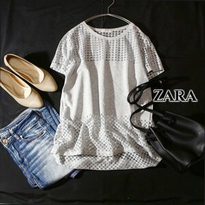 美品 ザラ ZARA W/B COLLECTION 可愛い チュール切り替え 透け カットソー M 春 夏 24A05