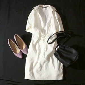 美品 ザラ ZARA 大人可愛い 深V ストレッチ ワンピース S 春 夏 24A05