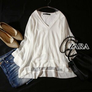 美品 ザラ ウーマン ZARA WOMAN ゆったり可愛い ジョーゼットシフォン カットソー S 春 夏 24B05