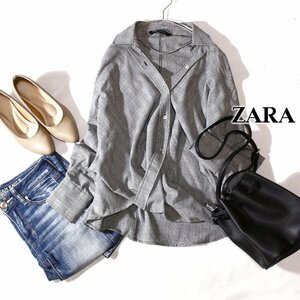 美品 ザラ ZARA ゆったり可愛い グレンチェック柄 ツイストシャツ XS 春 秋 合服 24C05