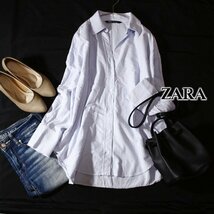 美品 ザラ ZARA ゆったり可愛い オックスフォード生地の コットンシャツ XS 春 夏 秋 24C05_画像1