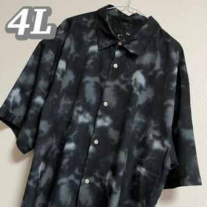 【大きいサイズ】メンズカジュアルシャツ スモーク タイダイ とろみシャツ 4L ブラック